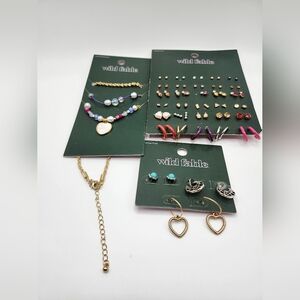 wild fable earrings and necklaces lot.  2 boards of posts & hoops. 1 of necklace